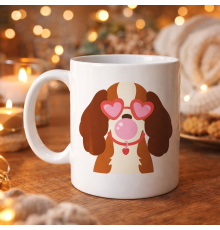 Sevimli Köpek Figürlü Kalpli Gözlüklü Porselen Kupa Model 45 – Aşk Dolu Tasarım