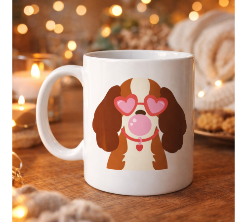 Sevimli Köpek Figürlü Kalpli Gözlüklü Porselen Kupa Model 45 – Aşk Dolu Tasarım