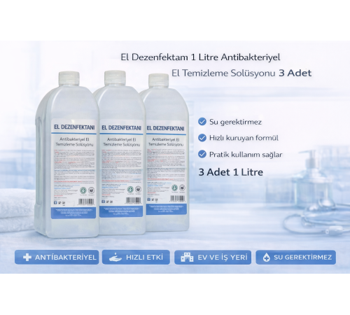 El Dezenfektanı 1 Litre Antibakteriyel El Temizleme Solüsyonu 3 Adet