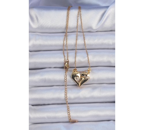 316L Çelik Zincir Altın Renk Zirkon Taşlı Mıknatıslı Kalp Kolye