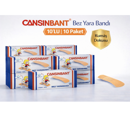 Cansinbant Bez Yarabandı 10 lu 10 Paket 1,9 x 7,2 cm Fabric First Aid Plaster