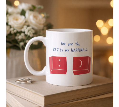 Model 25 – You Are the Key to My Happiness Tasarımlı Porselen Kupa -Anlamlı & Romantik Hediye