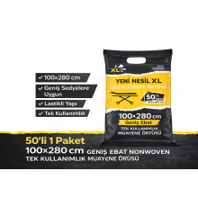 Yeni Nesil XL Lastikli Sedye Örtüsü 100x280 cm Geniş Ebat Nonwoven Tek Kullanımlık Muayene Sedye Örtüsü 50'Lİ 1 Paket