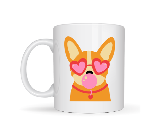 Sevimli Corgi Desenli Porselen Kupa Model 44 – Kalpli Gözlüklü Köpek Tasarımlı, Eğlenceli & Hediye Fikri