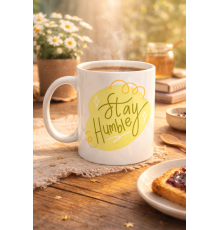 Stay Humble Porselen Kupa MODEL 129 – Minimal Motivasyon Kupası, Şık Tasarım, Günlük Kahve & Çay Kupası