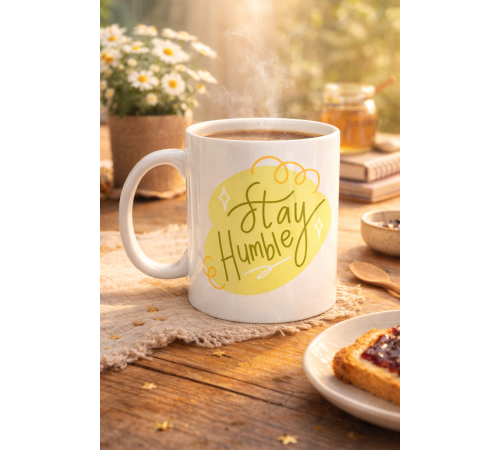 Stay Humble Porselen Kupa MODEL 129 – Minimal Motivasyon Kupası, Şık Tasarım, Günlük Kahve & Çay Kupası