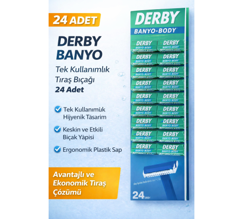 Derby Banyo Tek Kullanımlık Tıraş Bıçağı 24 Adet Avantajlı Paket Plastik Saplı Ekonomik Tıraş Jileti