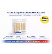 Steril Strip Dikiş Bandı 6 x 101 mm Yara Kapatma Bandı Cilt Sabitleyici Strip 10’lu 1 Paket