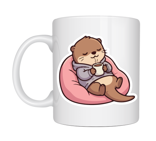 Sevimli Su Samuru Tasarımlı Porselen Kupa MODEL 191 – Kahve İçen Tatlı Su Samuru Kahve Kupası – Cozy Temalı Hediyelik Kupa Bardak