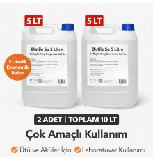 2 Adet Distile Su 5 Litre Toplam 10 Litre Saflaştırılmış Deiyonize Saf Su Çok Amaçlı Kullanım