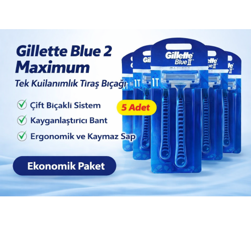 Jilet Blue 2 Maximum Tek Kullanımlık Tıraş Bıçağı 5 Adet Ekonomik Paket