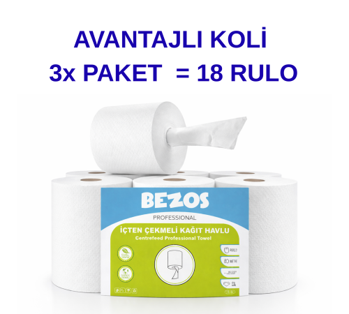 Professional İçten Çekmeli Kağıt Havlu 3 Koli | 18 Rulo | Endüstriyel Kullanım