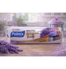 Polmix Lavanta Kokulu Büzgülü Çöp Torbası Büyük Boy 65x70 cm 10'lu 1 Paket Dayanıklı Sızdırmaz Çöp Poşeti