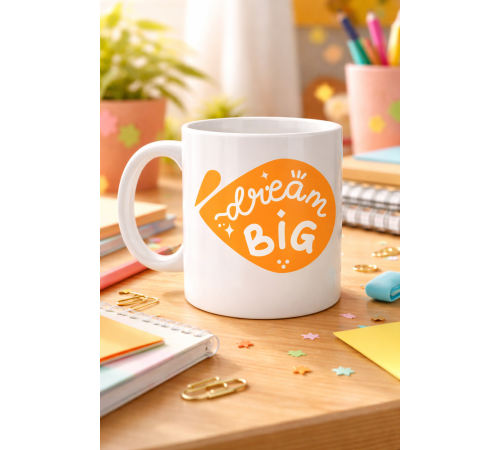 Dream Big Yazılı Porselen Kupa MODEL 135 – Motivasyon Temalı, Sıcak Tasarım, Kahve & Çay Kupası, Hediye Fikri