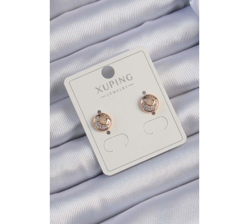 Xuping Rose Renk Zirkon Taşlı Yansımalı Oval Küpe