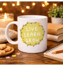 Live Learn Grow Motivasyon Kupası MODEL 133 – YAŞA , ÖĞREN , GELİŞ İlham Veren Tasarım, Porselen Kupa, Pozitif Mesajlı Kahve & Çay Kupası