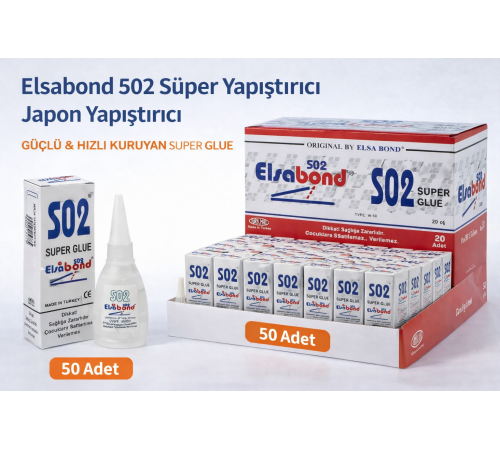 Elsabond 502 Süper Yapıştırıcı Japon Yapıştırıcı 20g Güçlü Hızlı Kuruyan Super Glue 50 Adet