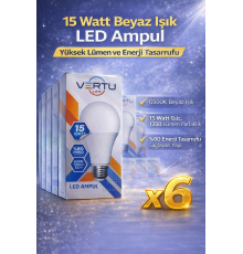 LED Ampul 15 Watt Beyaz Işık 6500K Yüksek Lümen E27 Duy Enerji Tasarruflu 6 Adet