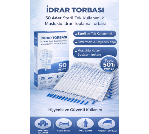 İdrar Torbası Steril Medikal İdrar Toplama Torbası 50 ADET