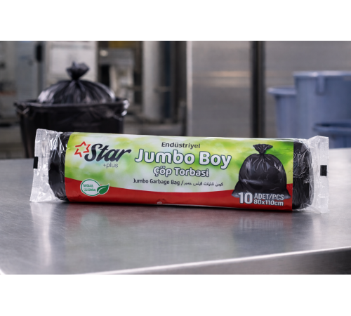 Star Plus Endüstriyel Jumbo Boy Atık Torbası 80x110 cm 10 Adet Dayanıklı Sanayi Tipi Atık Poşeti
