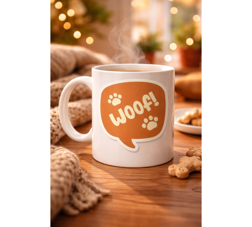 Woof! Köpek Temalı Porselen Kupa Model 54 – Sevimli Patili Tasarım, Kahve & Çay Kupası, Hayvanseverlere Özel Hediye
