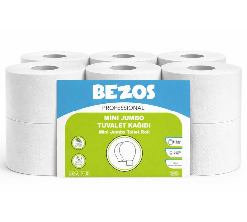 Professional Mini Jumbo Tuvalet Kağıdı 12 Rulo | 2 Katlı | %100 Selüloz | Endüstriyel & Ev Tipi Kullanım
