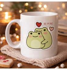 Model 41 Be Mine Tasarımlı Sevimli Kurbağa Desenli Porselen Kupa Aşk Temalı Özel Tasarım Kahve Kupası