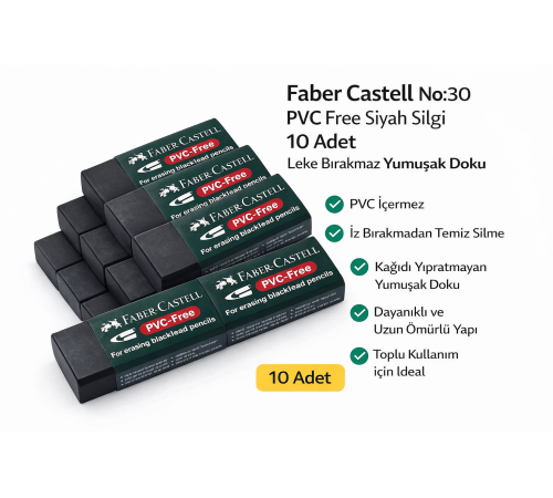 No:30 PVC Free Siyah Silgi 10 Adet Leke Bırakmaz Yumuşak Doku