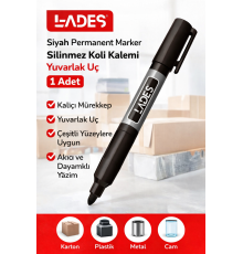 Lades Siyah Permanent Marker Silinmez Koli Kalemi Yuvarlak Uç 1 Adet