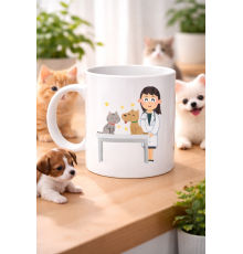 Veteriner Temalı Porselen Kupa MODEL 179 – Kedi ve Köpekli Sevimli Veteriner Tasarımlı Kahve Kupası – Veterinerlere ve Hayvan Severlere Hediye
