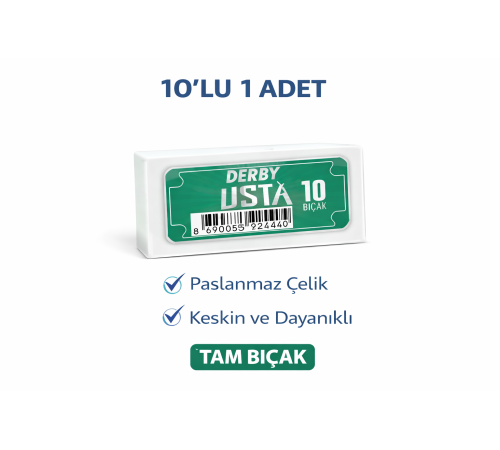 Derby Usta Çift Taraflı Jilet Tam Bıçak Berber Jileti 10LU 1 PAKET