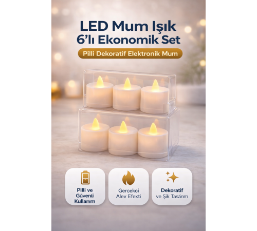 LED Mum Işık 3’lü Set Pilli Dekoratif Elektronik Mum Flicker Alev Efektli 2 Paket