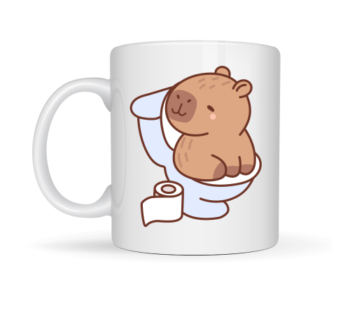 Komik Kapibara Tuvalet Tasarımlı Porselen Kupa MODEL 105 – Eğlenceli Kahve Kupası , Ofis & Ev İçin Mizahi Hediye