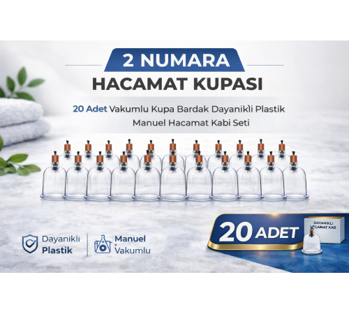 2 Numara Hacamat Kupası 20 Adet Vakumlu Kupa Bardak Dayanıklı Plastik Manuel Hacamat Kabı