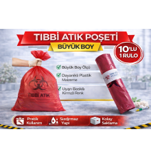 Tıbbi Atık Poşeti Büyük Boy 10'lu 1 Rulo Kırmızı Tıbbi Atık Atık Poşeti