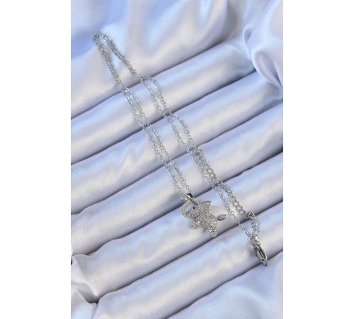 316L Çelik Zincir Gümüş Renk Zirkon Taşlı Fil Kolye