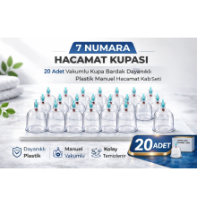 7 Numara Hacamat Kupası 20 Adet Vakumlu Kupa Bardak Dayanıklı Plastik Manuel Hacamat Kabı Seti
