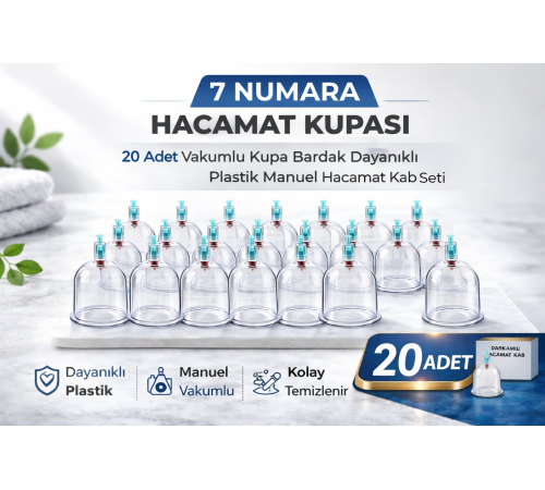 7 Numara Hacamat Kupası 20 Adet Vakumlu Kupa Bardak Dayanıklı Plastik Manuel Hacamat Kabı Seti