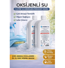 Oksijenli Su 1 Litre 2 Adet Set %3 Hidrojen Peroksit Solüsyonu Çok Amaçlı Temizlik ve Hijyen Sıvısı