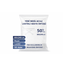 Yeni Nesil Beyaz Lastikli Sedye Örtüsü 50’li 1 Paket 80x240 cm Nonwoven Tek Kullanımlık Muayene Örtüsü
