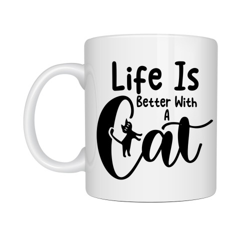 Kedi Severlere Özel “Life Is Better With A Cat” Kupa MODEL 181 – Sevimli Kedi Tasarımlı Porselen Kahve Kupası – Hediyelik Kupa