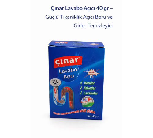 Çınar Lavabo Açıcı 40 gr – Güçlü Tıkanıklık Açıcı Boru ve Gider Temizleyici