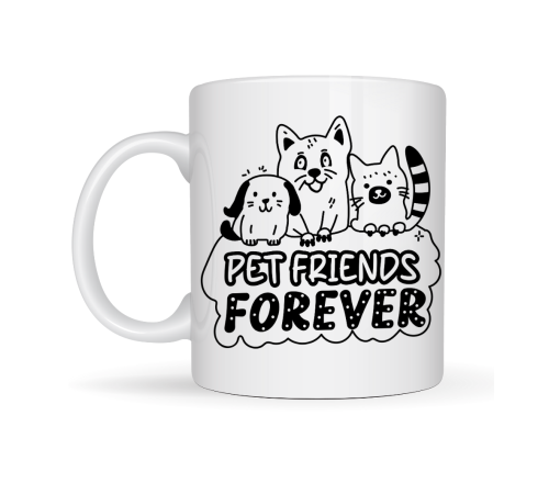 Pet Friends Forever Porselen Kupa MODEL 69 – Kedi & Köpek Figürlü Sevimli Tasarım, Hayvan Severlere Özel Kahve ve Çay Kupası