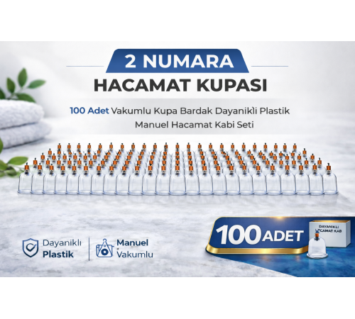 2 Numara Hacamat Kupası 100 Adet Vakumlu Kupa Bardak Dayanıklı Plastik Manuel Hacamat Kabı