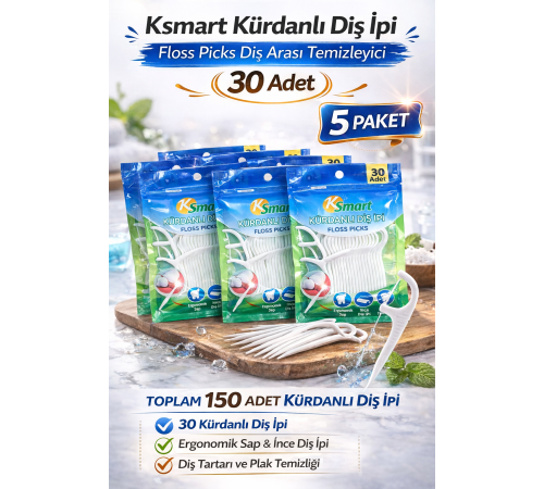 Ksmart Kürdanlı Diş İpi 30 Adet Floss Picks Diş Arası Temizleyici 5 Paket