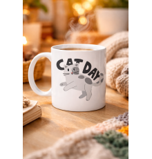 Cat Day Kedi Desenli Porselen Kupa MODEL 67 – Sevimli Kedi Figürlü, Günlük Kullanıma Uygun, Kahve & Çay Kupası