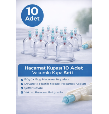 5 Numara Hacamat Kupası 10 Adet Vakumlu Kupa Seti – Manuel Pompa Uyumlu Şeffaf Plastik Hacamat Kabı
