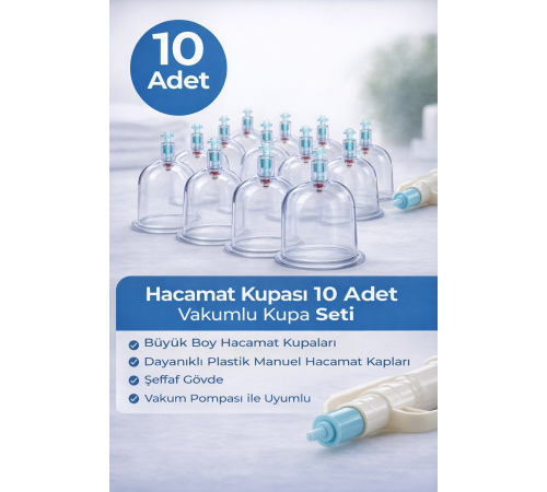 5 Numara Hacamat Kupası 10 Adet Vakumlu Kupa Seti – Manuel Pompa Uyumlu Şeffaf Plastik Hacamat Kabı
