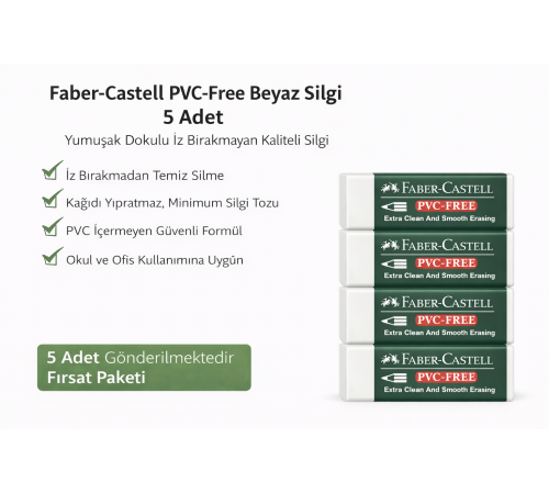 Faber-Castell  No24 PVC Free Beyaz Silgi 5 Adet İz Bırakmayan Yumuşak Dokulu Okul Ofis Silgisi