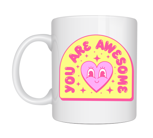 You Are Awesome Yazılı Kalpli Tasarım Porselen Kupa MODEL 187 – Motivasyon Mesajlı Sevimli Kahve Kupası – Hediye Kupa Bardak